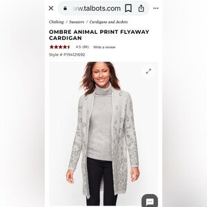 Talbots OMBRE ANIMAL PRINT FLYAWAY CARDIGAN Medium Grey Charcoal